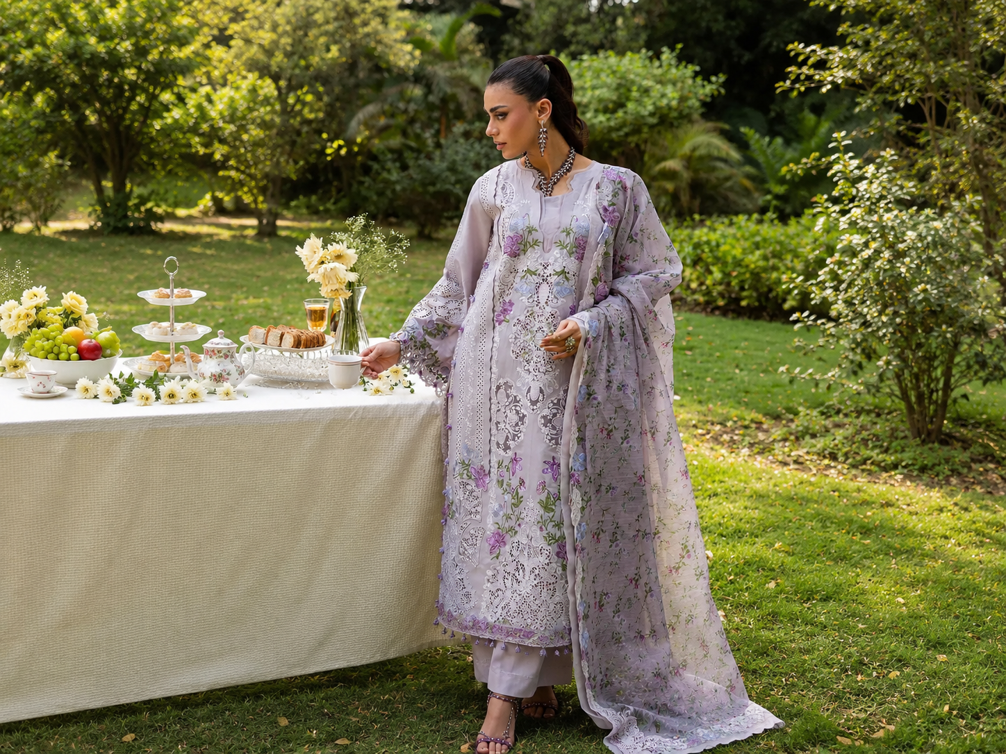 Elaf Premium Embroidered Luxury Lawn Unstitched 3Pc Suit ELQ-4B PURE PLUM