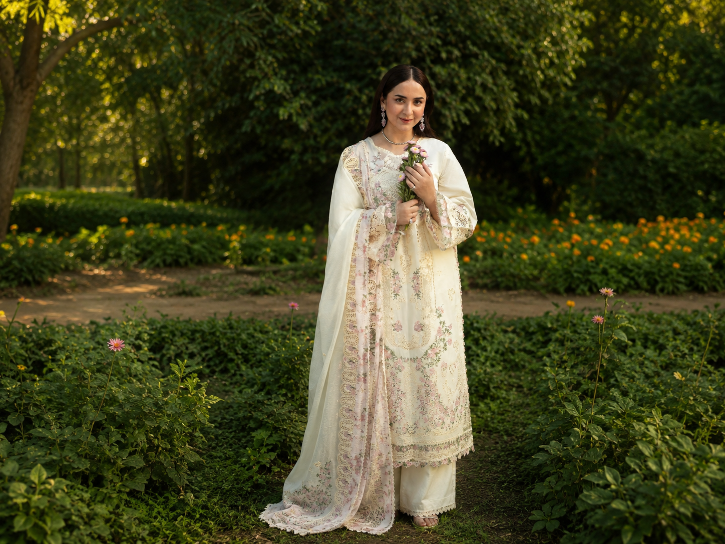 Elaf Premium Embroidered Luxury Lawn Unstitched 3Pc Suit ELQ-7B SWEET TALK