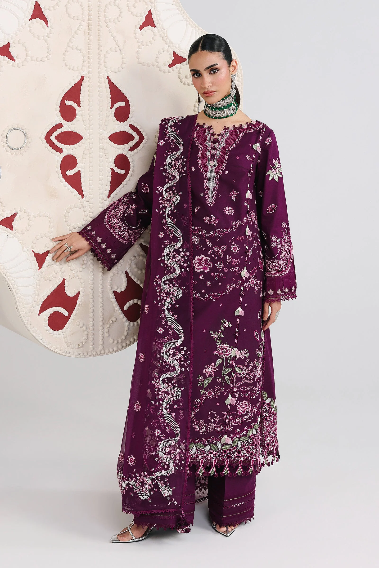 Qalamkar Festive Embroidered Lawn Unstitched 3Pc Suit QFL-10 TRESA