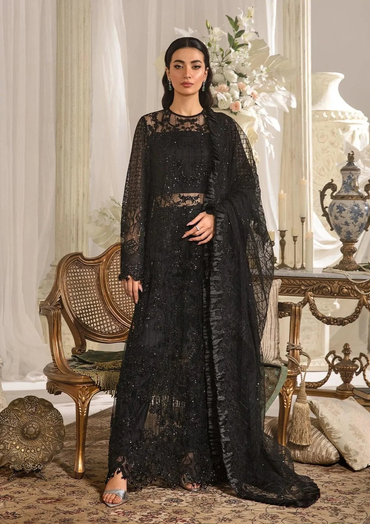 ELAF Premium Evara Embroidered Net Unstitched 3Pc Suit EFE-05 MAJESTY