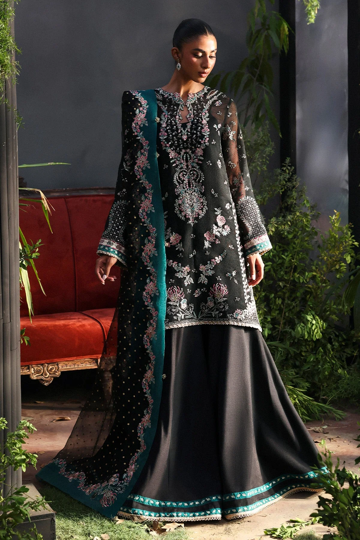 Afrozeh La Fuchsia Embroidered Khaadi Net Unstitched 3Pc Suit ALF-25-V1-07 LAROSEA