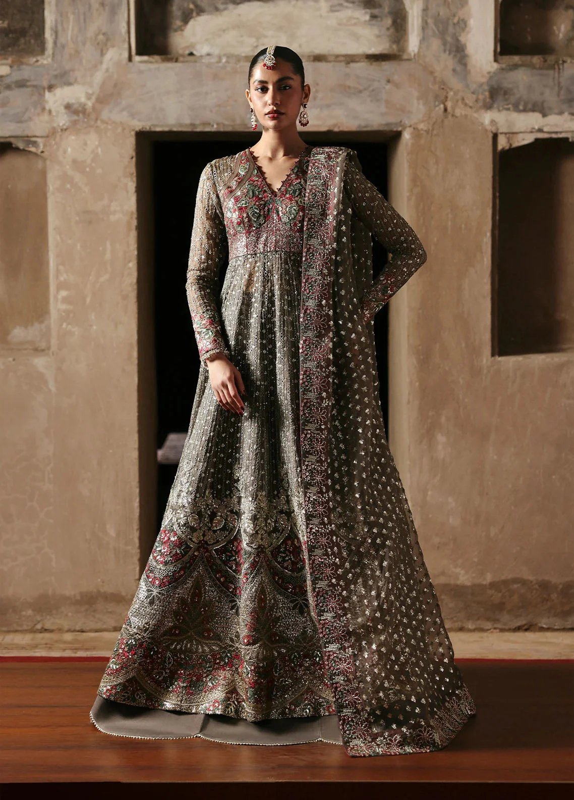Ayzel By Afrozeh Kaashvi Embroidered Tissue Zari 3 Piece Unstitched Suit AF25KW D-05 NIRVA