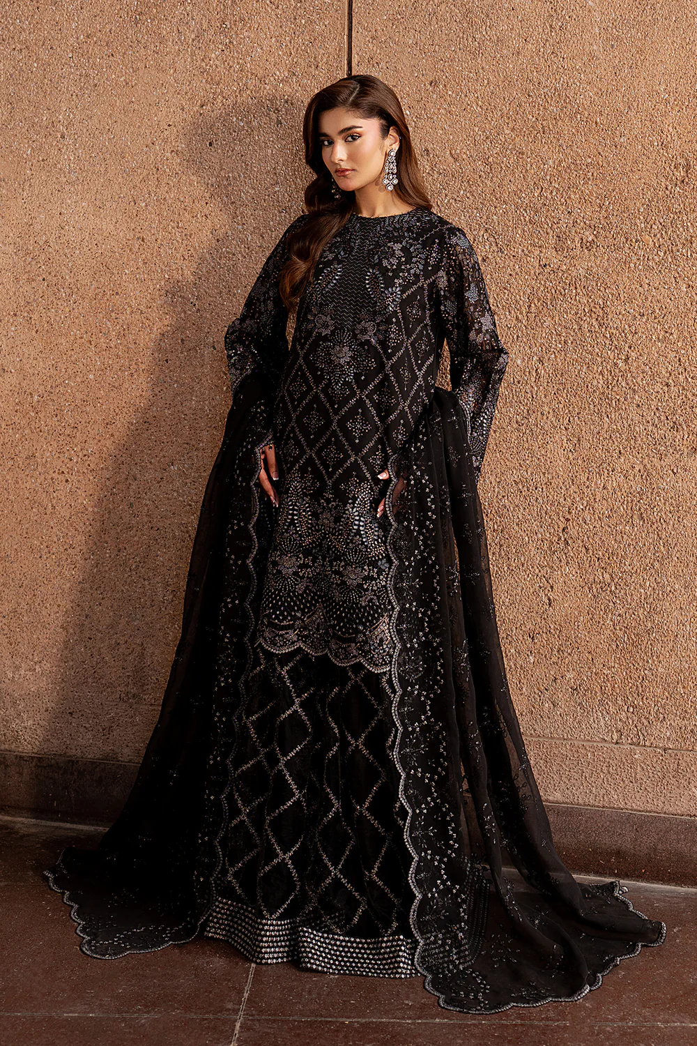 Lazawal by Lavish Premium Unstitched Embroidered Chiffon 3 Piece Suit LVP26UCL Black Whisper - Festive Collection