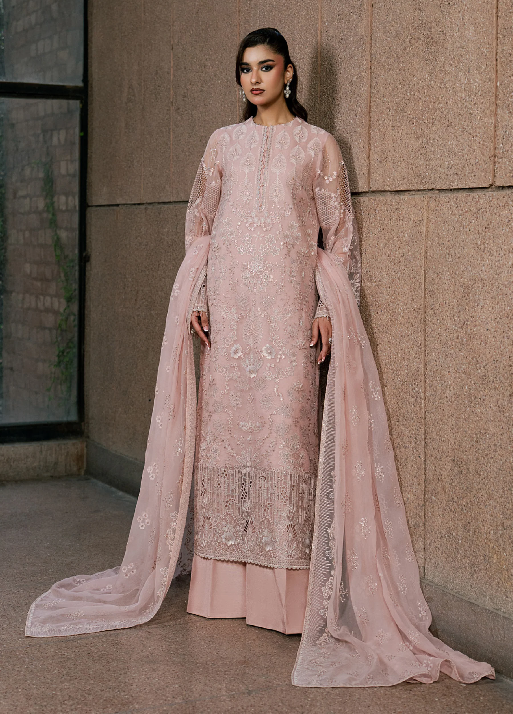 Lazawal by Lavish Premium Unstitched Embroidered Chiffon 3 Piece Suit LVP26UCL Pink Blossom - Festive Collection