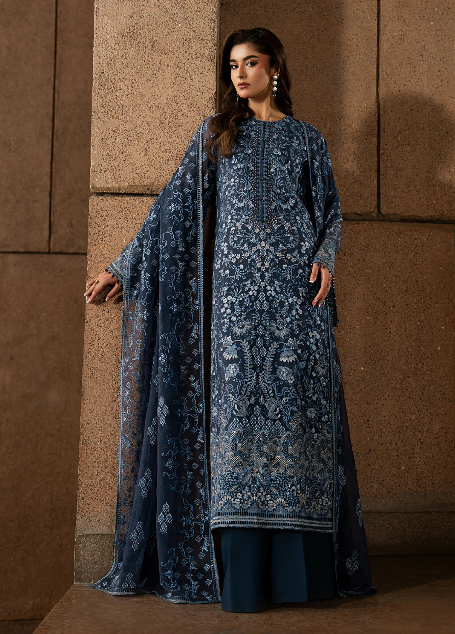 Lazawal by Lavish Premium Unstitched Embroidered Chiffon 3 Piece Suit LVP26UCL Sapphire Veil - Festive Collection