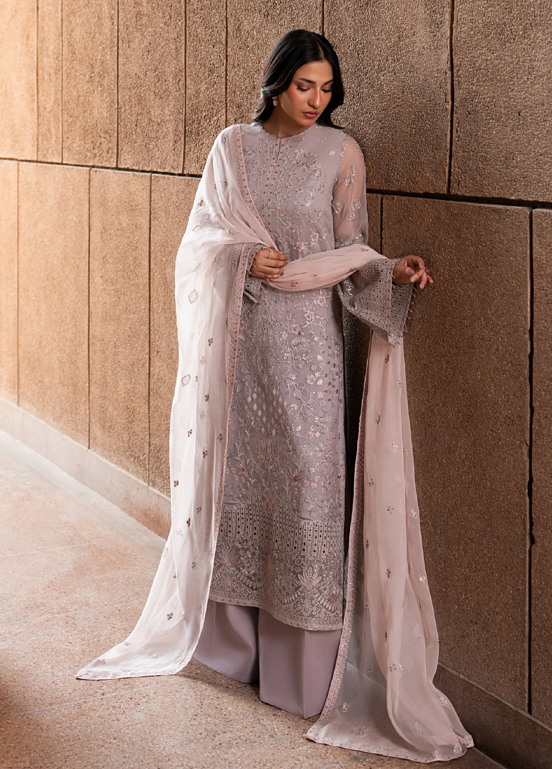 Lazawal by Lavish Premium Unstitched Embroidered Chiffon 3 Piece Suit LVP26UCL Lavender Glow - Festive Collection