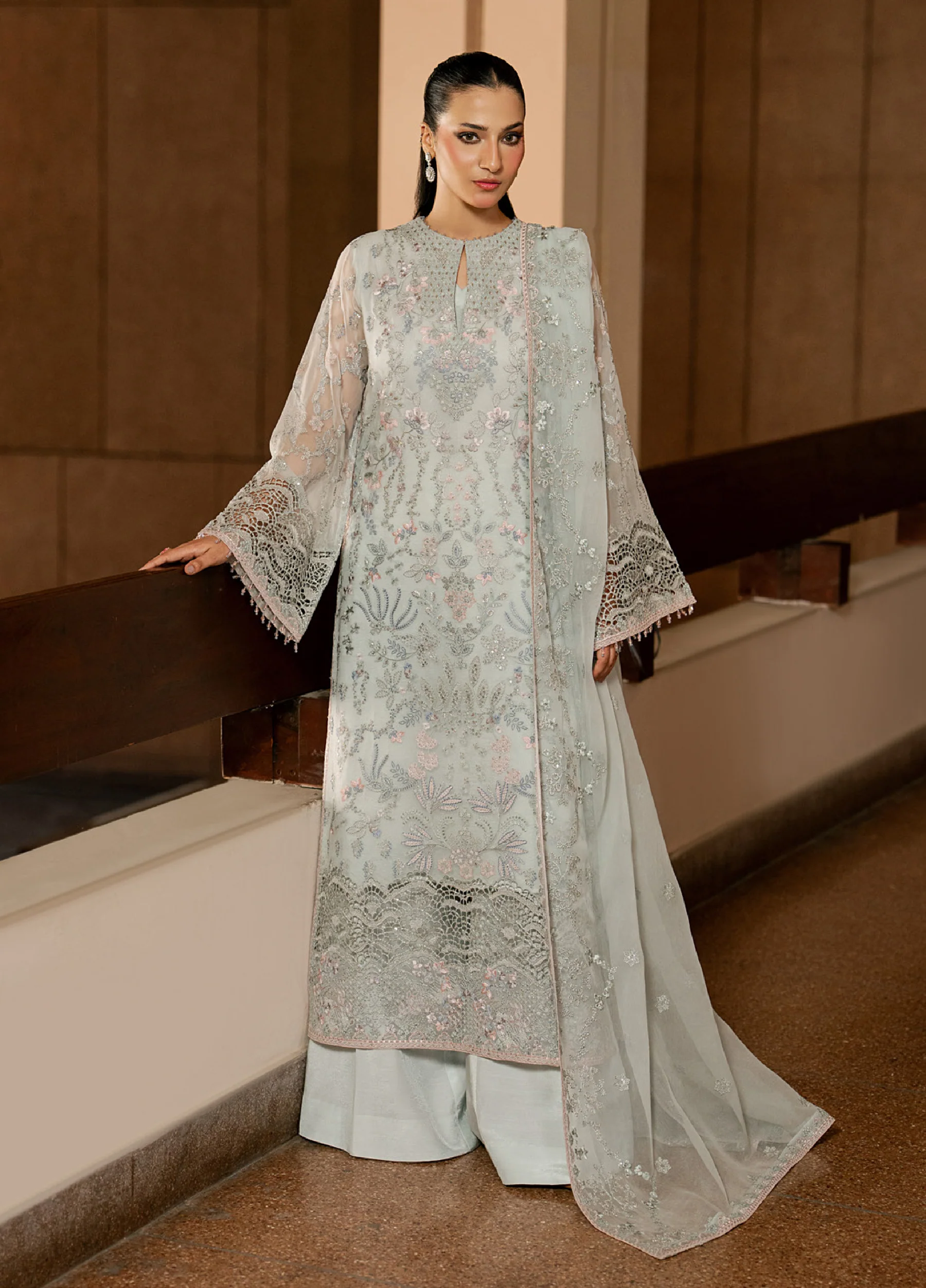 Lazawal by Lavish Premium Unstitched Embroidered Chiffon 3 Piece Suit LVP26UCL Mint Mirage - Festive Collection