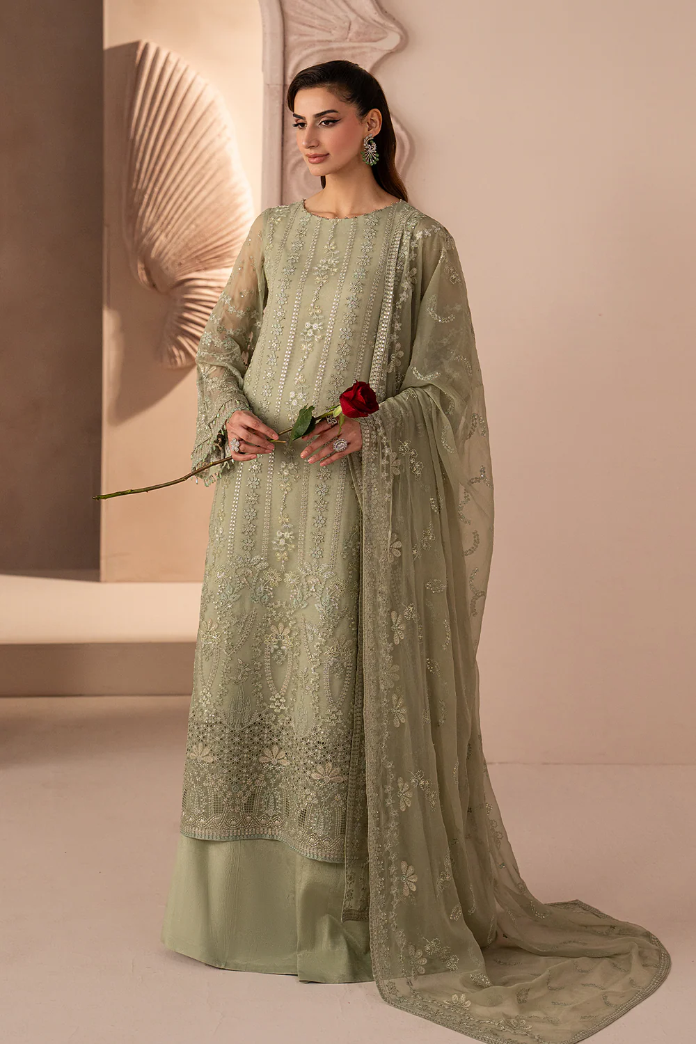 Izhar e Mohabbat by Lamisah | Unstitched Formal Chiffon Collection - 2026 (Green Petal)