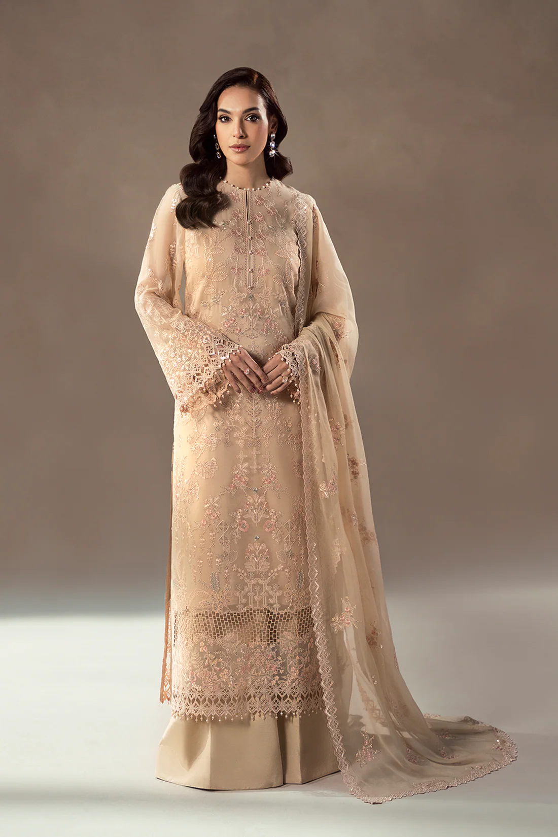 Lamisah By Lavish Premium Afsanah Embroidered Chiffon 3 Piece Unstitched Suit LP25LA D-002 CHAMPAGNE BLOSSOM