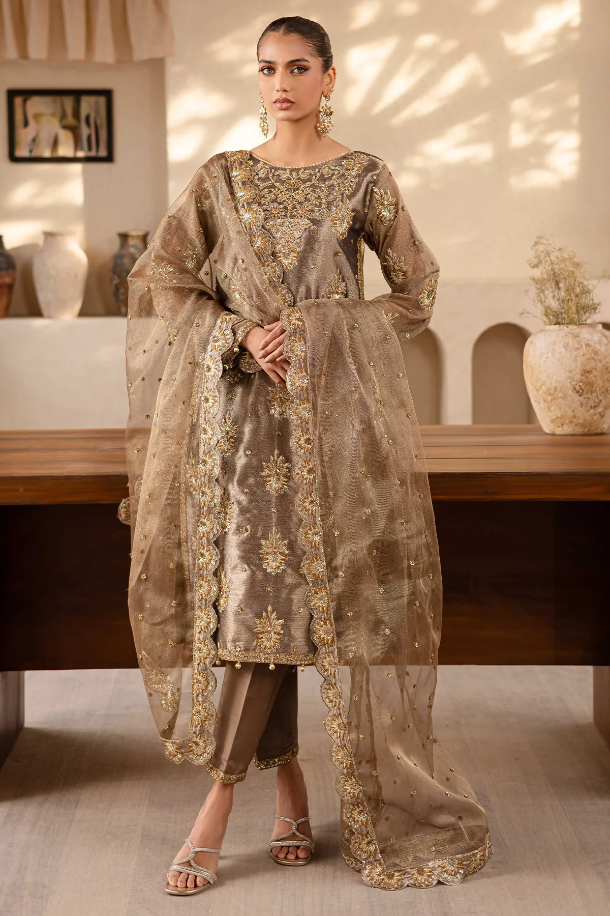 Emaan Adeel Noore Embroidered Zari Mesoury Unstitched 3Pc Suit - RAVEEN