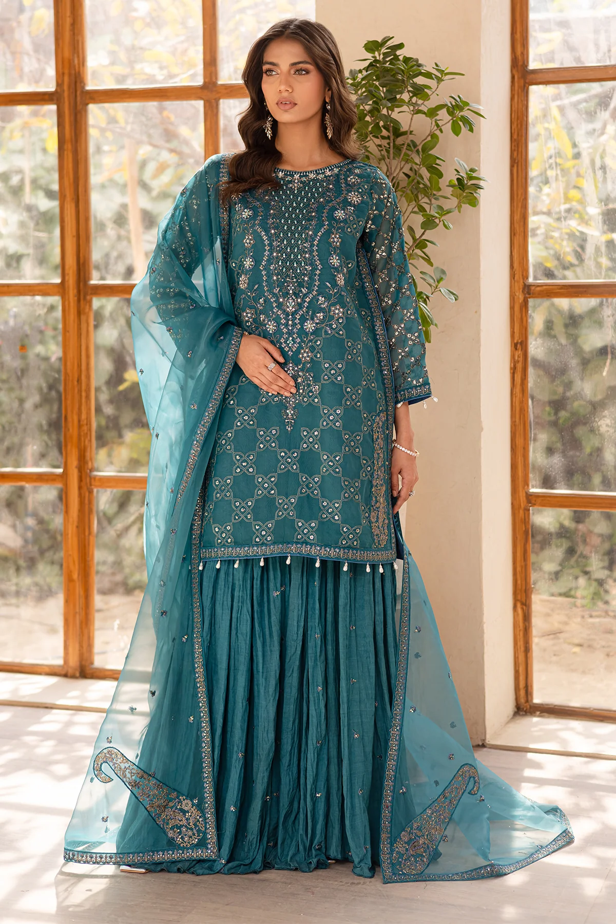 Emaan Adeel Noore Embroidered Organza Unstitched 3Pc Suit - MEHRIN