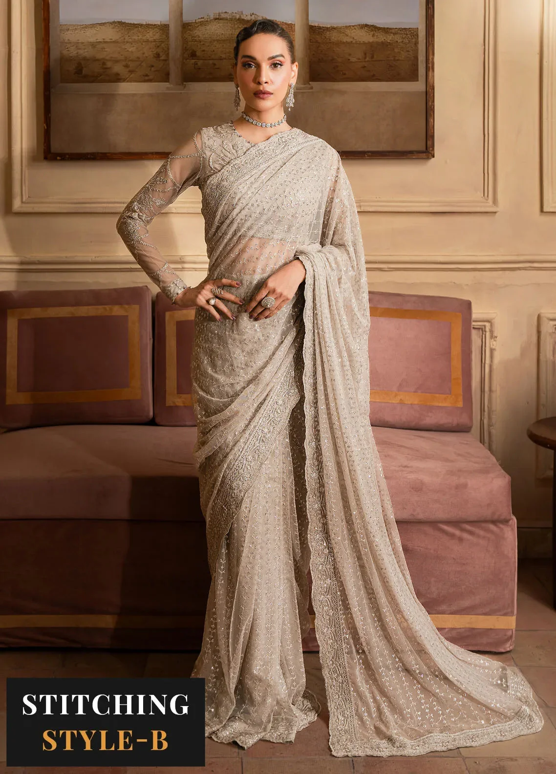 Emirah by Zarif Embroidered Net Suit Unstitched 3 Piece ZR25UF ZEF 02- Breeze - Formal Collection