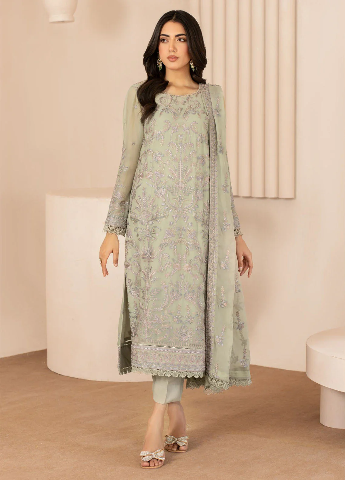 Zarif Embroidered Chiffon Suits Unstitched 3 Piece - ZF24TW ZL 04 AFSA