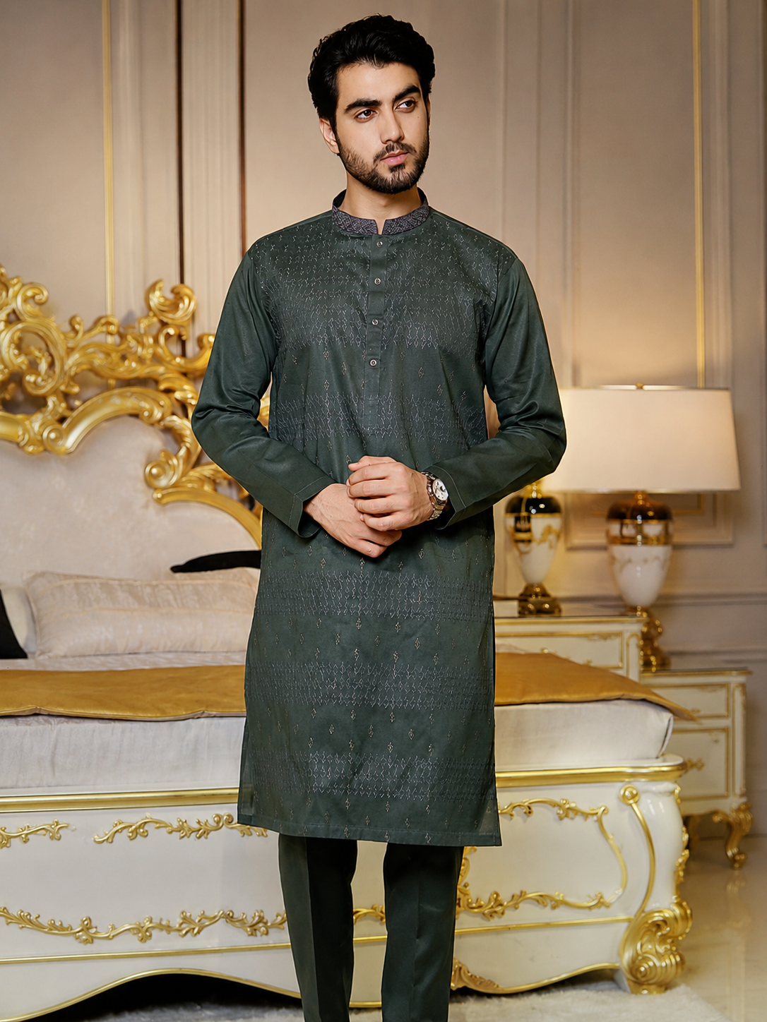Laaj Fabrics Summer Collection Embroidery Green