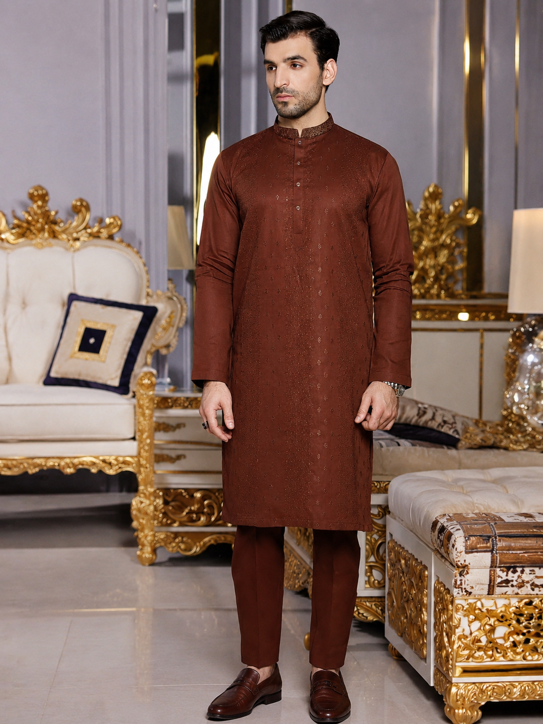 Laaj Fabrics Summer Collection Embroidery Brown