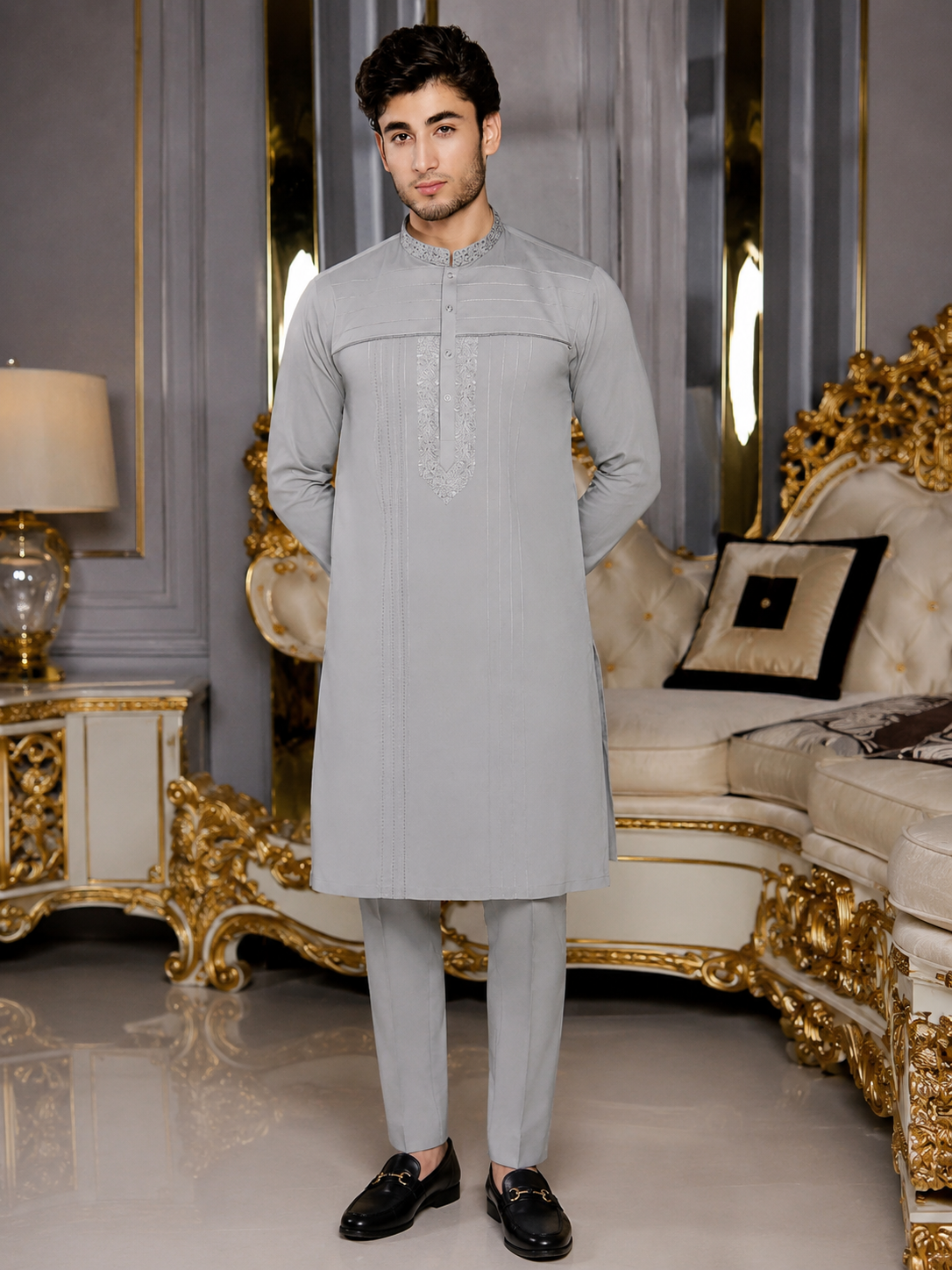 Laaj Fabrics Summer Collection Embroidery Cement