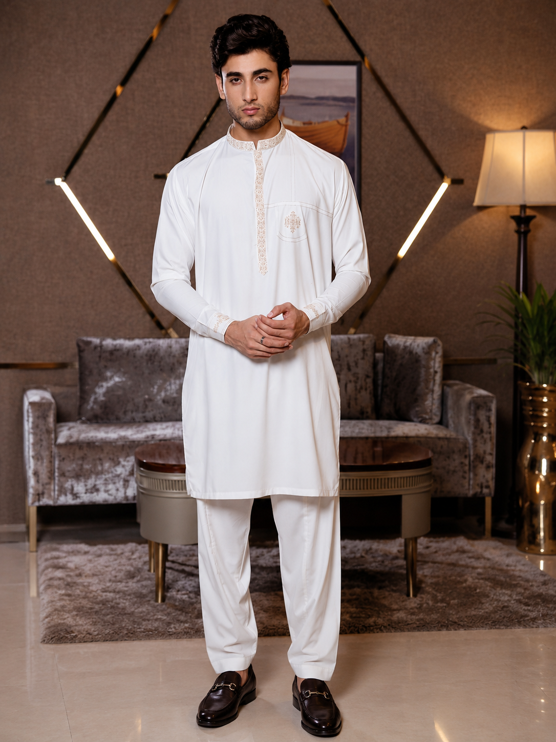 Laaj Fabrics Summer Collection Embroidery Off White