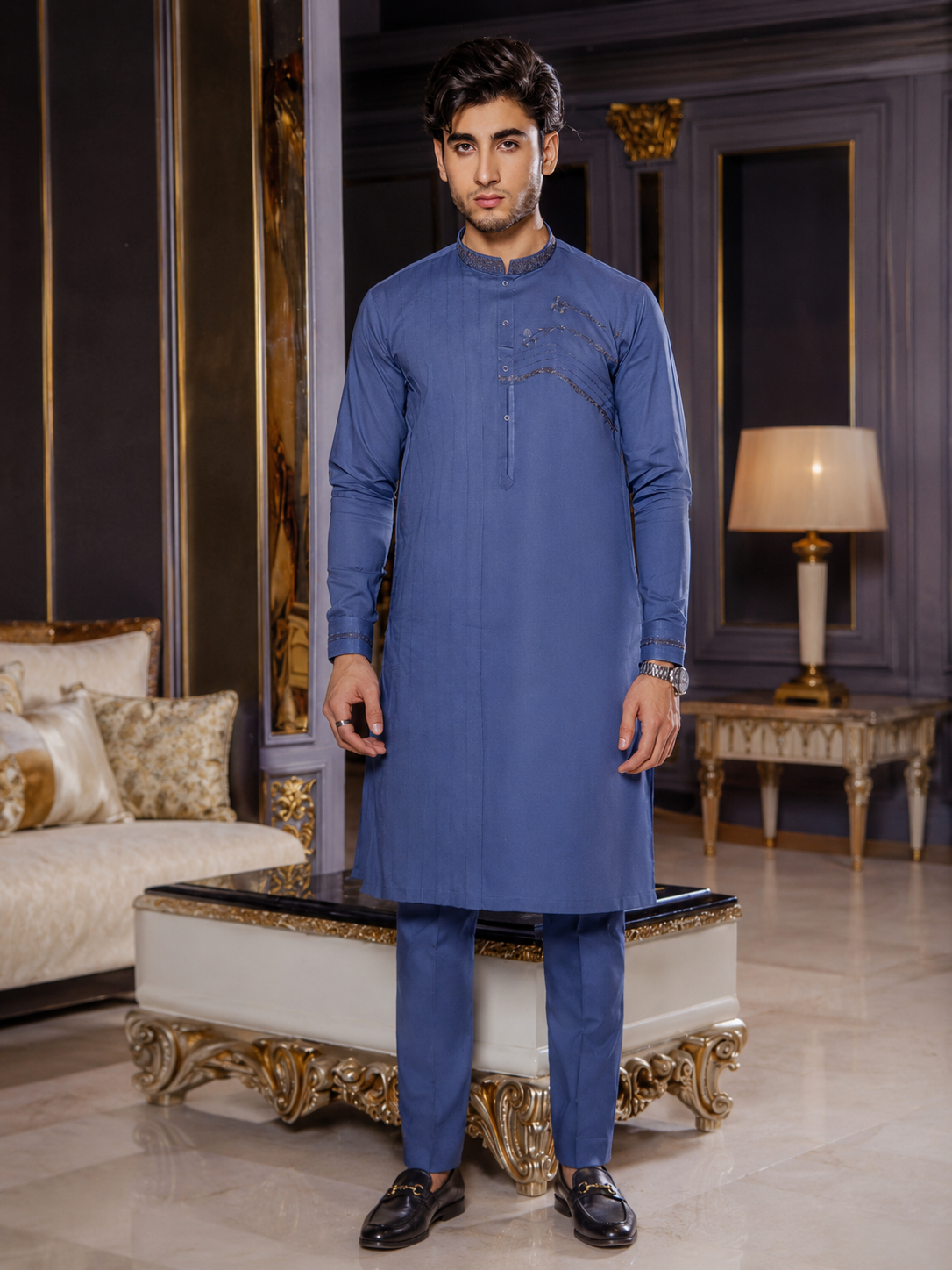 Laaj Fabrics Summer Collection Embroidery Metallic Grey