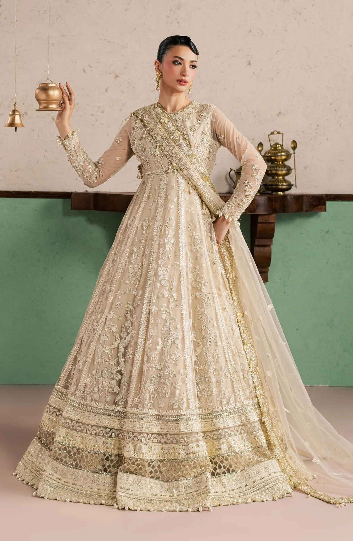 Sorelle by Aylin Luxury Embroidered Net Unstitched 3 Piece Suit - D-02 Aurelle - AYL26SOR - Golden - Festive Collection